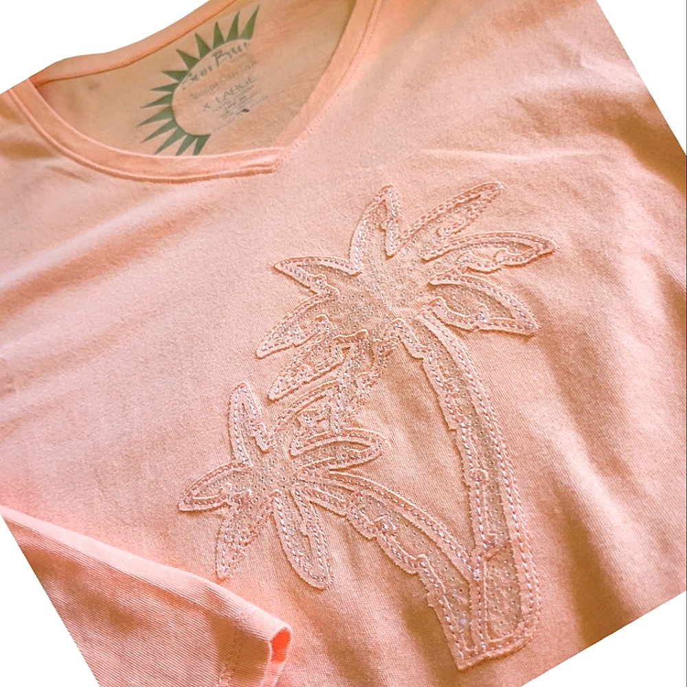 Sun Bay XL Relaxed Dusty Orange/Papaya 3/4 Sleeve Tee 28" Long. XL